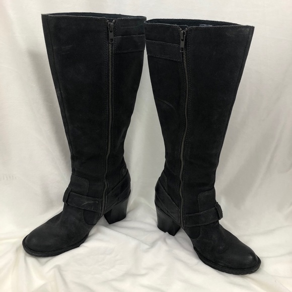 BORN Buckle Leather Moto Boots Tall {Charcoal} - Picture 4 of 11